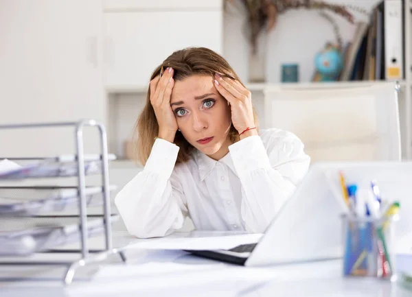 Tired Businesswoman Working Documents Office Table — Stock Photo, Image