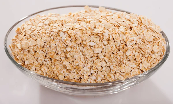 Diet Food Glass Bowl Uncooked Rolled Oats White Background — 스톡 사진