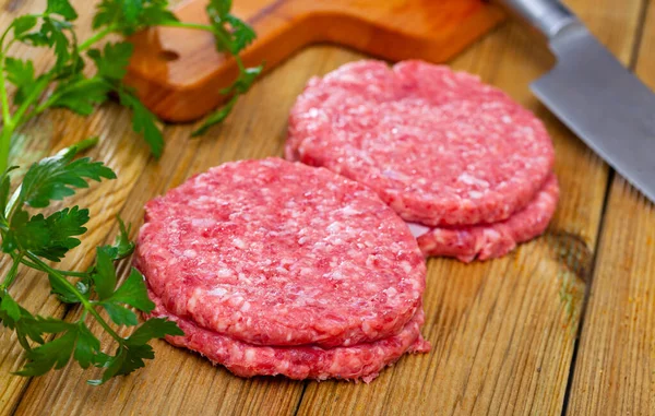 Image Raw Burger Cutlet Greens Cooking Nobody — Foto Stock