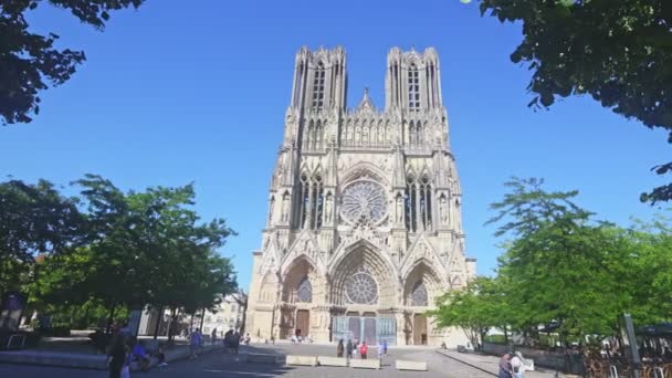 Reims Francie Srpna 2022 Působivý Pohled Stavbu Katedrály Reims Severovýchodní — Stock video