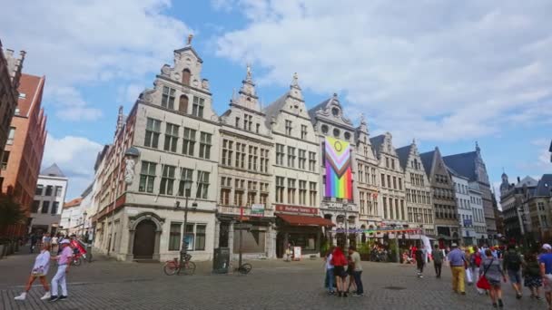 Antwerpia Belgia Sierpnia 2022 Guildhouses Grote Markt Big Market Square — Wideo stockowe