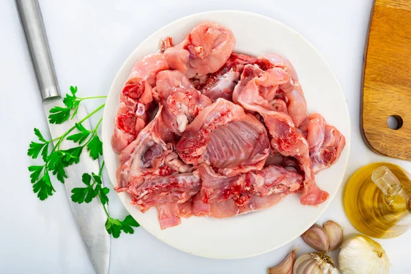 Carne Crua Coelho Com Ingredientes Naturais Antes Cozinhar Ninguém — Fotografia de Stock