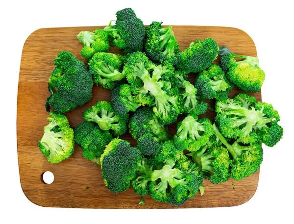 Broccoli Verdi Freschi Tagliere Legno Foglie Cavolo Broccolo Isolato Sfondo — Foto Stock