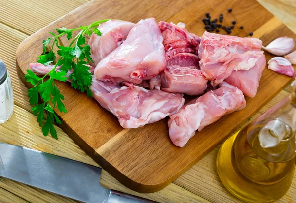 Carne Crua Coelho Com Ingredientes Naturais Antes Cozinhar Ninguém — Fotografia de Stock