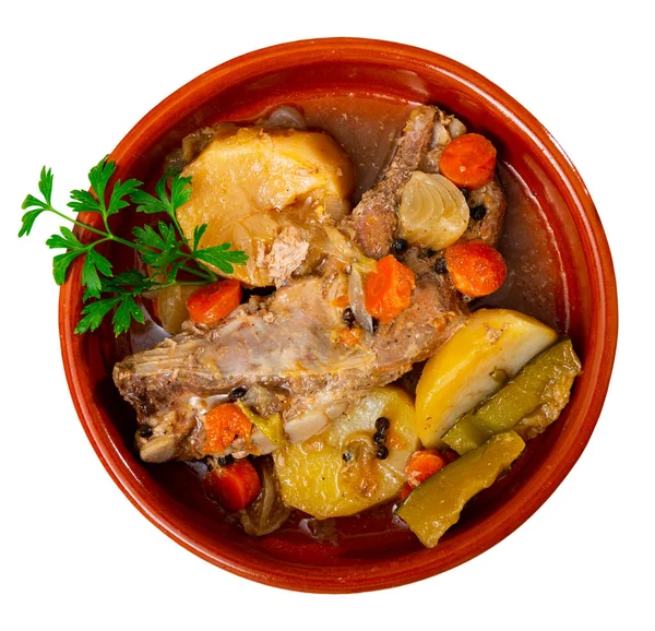 Côtes Boeuf Porc Avec Légumes Préparés Servis Dans Une Assiette — Photo
