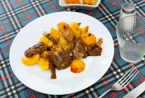 Braised Veal Potato Stew Wild Mushrooms Tasty Homemade Dinner — Stock Photo, Image