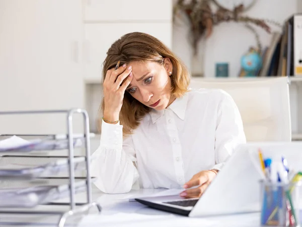 Bored Tired Young Woman Bookkeeper Working Her Workplace Office — Stock Photo, Image