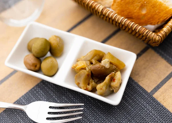 Pickled Eggplant Olives Appetizer Closeup — 图库照片