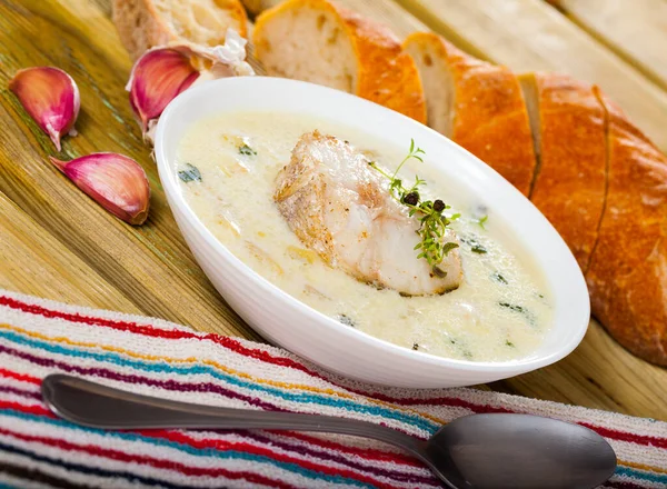 Traditional Scottish Cullen Skink Soup Smoked Haddock Vegetables — Stock Photo, Image