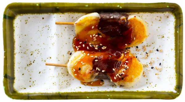 Spicy Grilled Veal Meat Skewers Cheese Served Sauce Asian Cuisine — Stock Photo, Image
