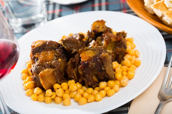 Oxtail Stew Chickpeas Traditional Spanish Dish — Stock Photo, Image