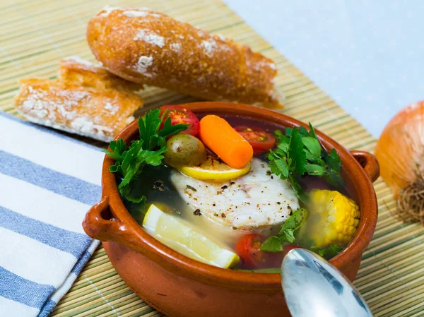 Fisher Soup Codfish Recipe Boil Broth Fish Head Add Potatoes — Stock Photo, Image