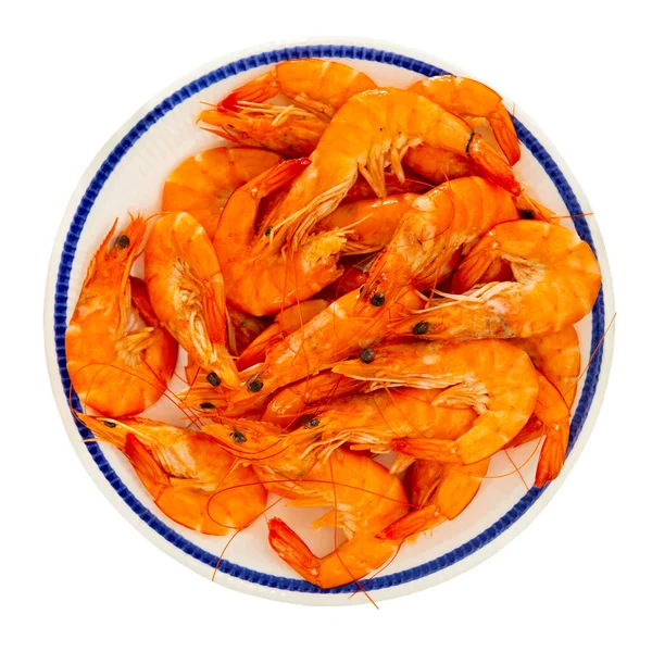 Plate Pile Raw Red Royal Shrimps Seafood Appetizer Ingredients Isolated — Stock Photo, Image