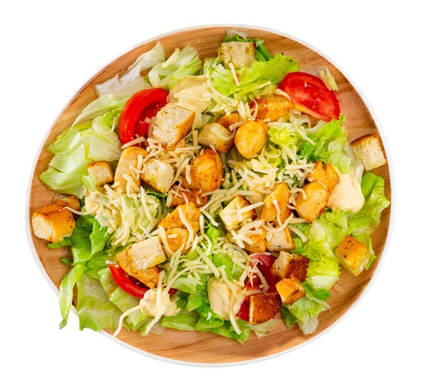 Delicious Caesar Salad Grilled Chicken Tomatoes Croutons Isolated White Background — Stock Photo, Image