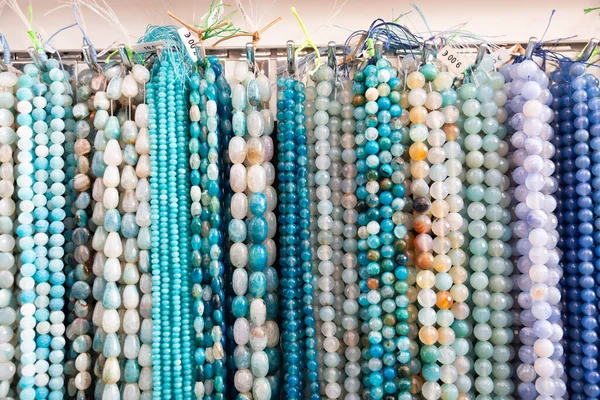 Beads Various Gemstones Showcase Jewelry Store — Stock Photo, Image