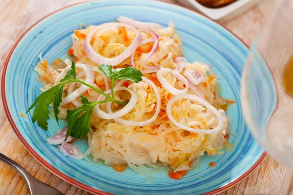 Sauerkraut Tasty Marinated Cabbage Carrot Onion Healthy Lunch — Stockfoto