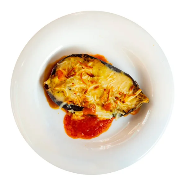Fresh Stuffed Eggplant Just Preapred Hot Dish Served Plate Isolated — Foto de Stock