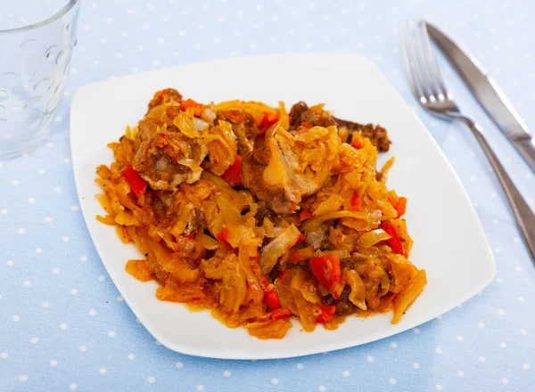 Appetizing Cabbage Stewed Pork Ribs Carrots Popular Lithuanian Dish — Stock Photo, Image