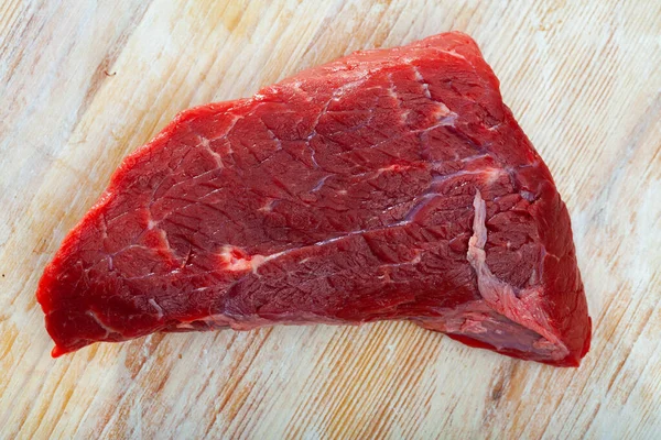 Fresh Raw Meat Piece Beef Sirloin Steak Wooden Background — Stock Photo, Image