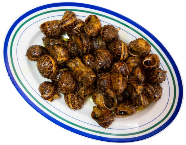 Typical Spanish Tapa Made Caracoles Snails Stuffed Lard Garlic Parsley — Stok fotoğraf