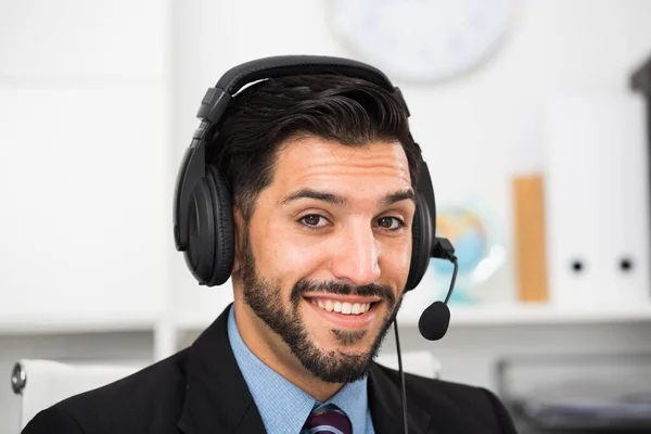 Portrait Spanish Man Dispatcher Who Talking Client Office — Stock Photo, Image
