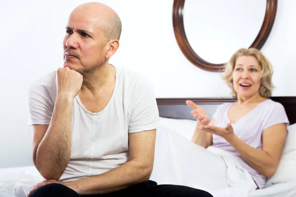 Senior Family Couple Getting Scandals Blamings Bedroom — Stock Photo, Image