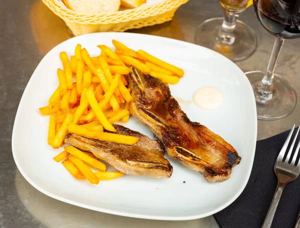 Traditional Galician Churrasco Grilled Beef Short Ribs Served Crispy Fried — Stock fotografie
