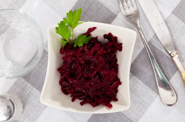 Salad Made Grated Beetroot Vegetable Appetizer Served Parsley Table — Stock Photo, Image