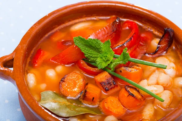 Bulgarian Cuisine Bob Chorba Delicious Spicy Bean Pottage Pepper Carrots — Stock Photo, Image