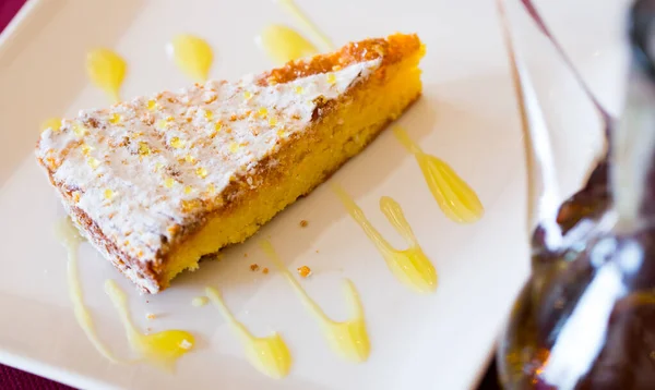 Portion Original Spanish Almond Cake Torta Santiago — Stock Photo, Image