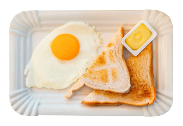Pequeno Almoço Inglês Feito Ovo Frito Pão Fino Torrado Manteiga — Fotografia de Stock