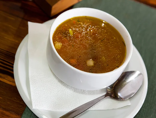 stock image Czech homemade nourishment veal bouillon served in bowl