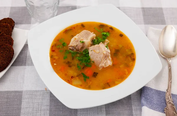 National Russian Dish Pickle Soup Meat Cooked Basis Pickled Cucumbers — ストック写真