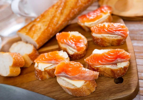 Sandwiches Salmon Butter White Plate — Stock Photo, Image