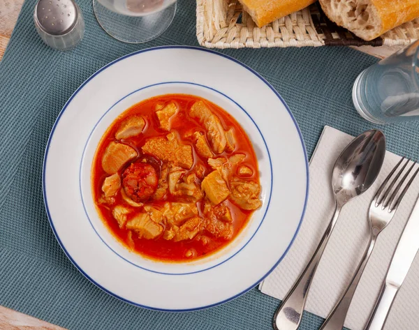 Plate Delicious Boiled Beef Tripe Chorizo Broth — Stock Photo, Image