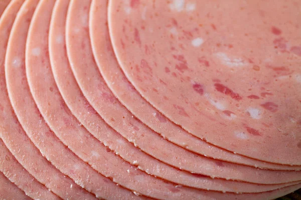 Closeup Dunne Plakjes Gekookte Varkensvlees Ham Natuurlijke Voedselachtergrond — Stockfoto