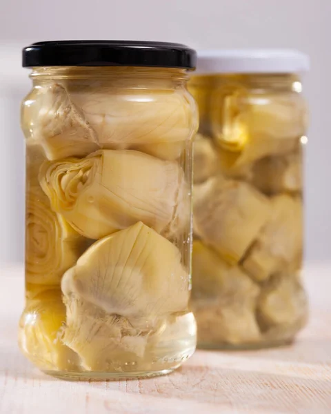 Marinated Artichokes Glass Jar Preserved Canned Food — Stock Photo, Image