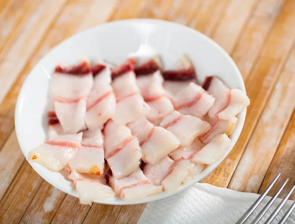 Delicious Juicy Pork Lard Plate Cut Pieces — Stock Photo, Image