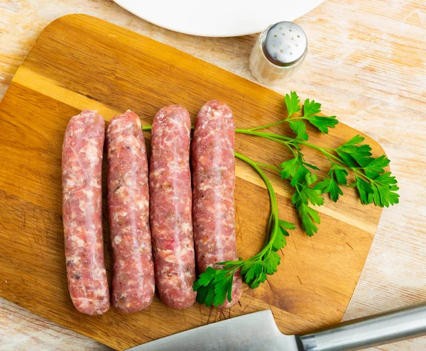 Raw Sausages Butifarra Prepared Barbecue White Plate Traditional Catalan Meat — Stock Photo, Image