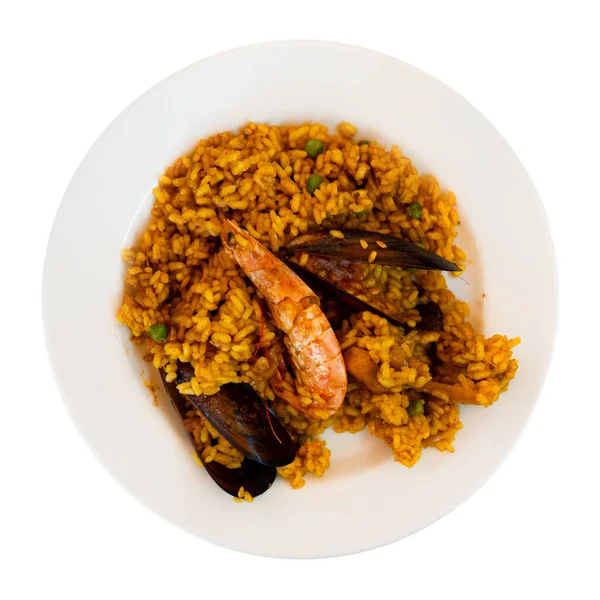 Popular Dish Spanish Cuisine Paella Seafood Made Rice Supplemented Saffron — Stock Photo, Image