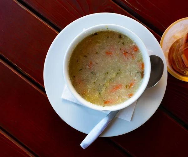 Deliciosa Sopa Caliente Checa Polevka Con Verduras Huevo Sémola —  Fotos de Stock