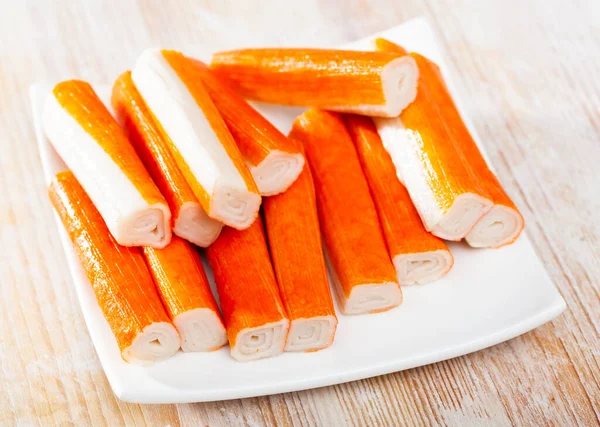 Crab Sticks Group White Plate High Quality Photo — Stock Photo, Image
