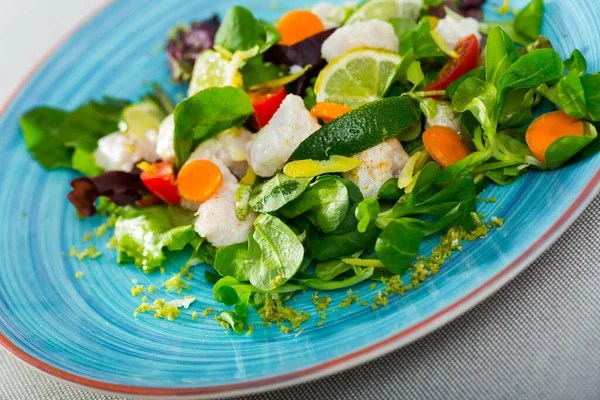 Salada Saborosa Com Bacalhau Verduras Frescas Receita Marinar 200Gr Filetes — Fotografia de Stock