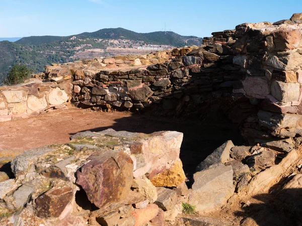View Remains Antique Fortified Iberian Settlement Archaeological Site Puig Castellar — Stock Photo, Image