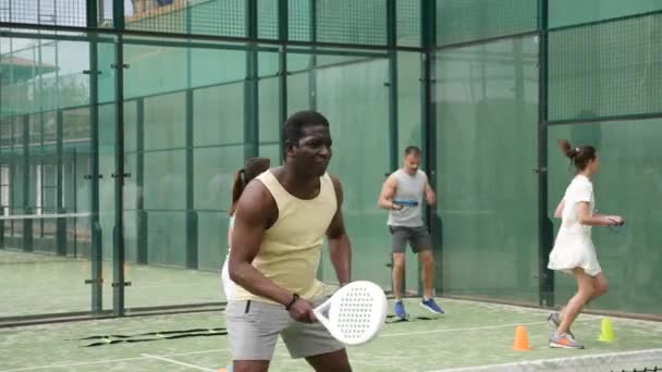 Portrait Young Adult Man Paddle Tennis Player Performing Basic Strokes — Stock Video