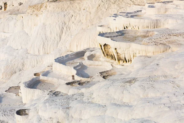 Lacy White Travertine Formations Hot Springs Cotton Castle Pamukkale Sunny — Stock Photo, Image
