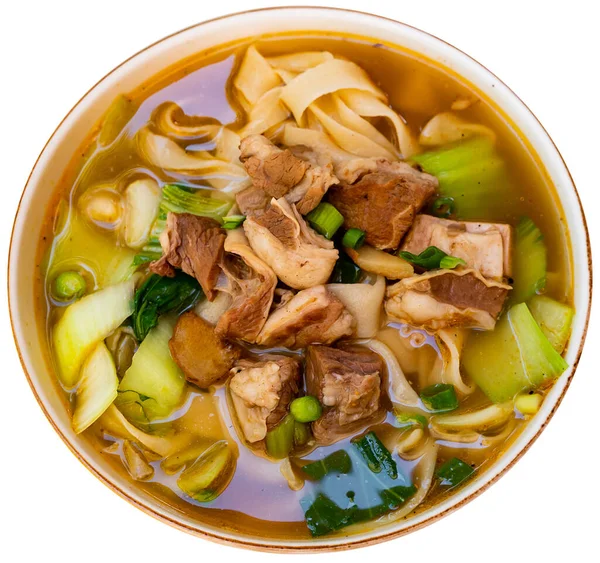 Asian Noodles Broth Slow Cooked Beef Isolated White Background — Stock Photo, Image