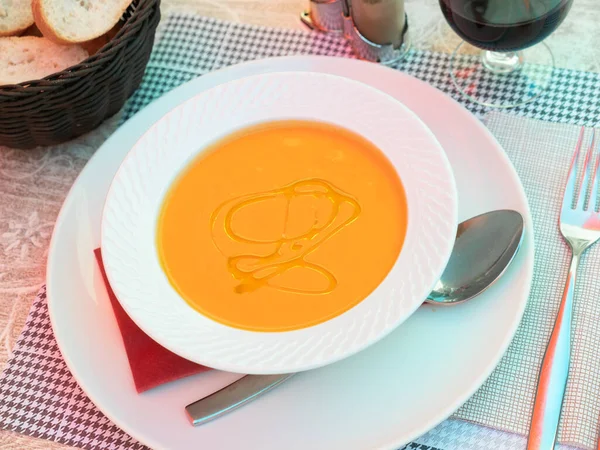 Gazpacho Andaluz Tradicional Purê Sopa Legumes Temperado Com Azeite Tradicionalmente — Fotografia de Stock