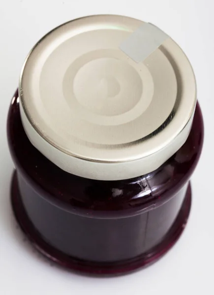 Tasty Juicy Bilberry Confiture Jar White Background — Stock Photo, Image