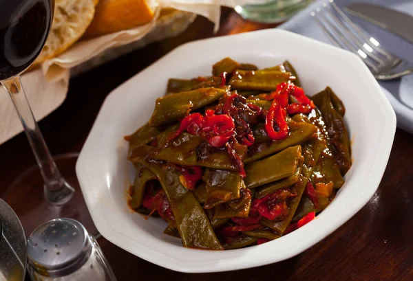 Dish Stewed Green Beans Pepper High Quality Photo — Stock Photo, Image